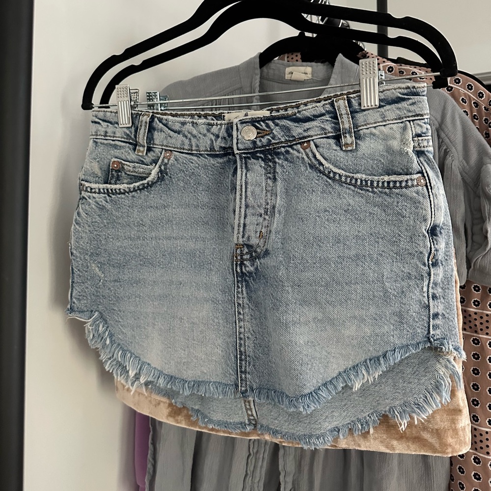 Free People We The Free Denim Jean Mini Skirt Curved Hem